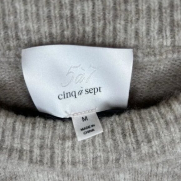 Cinq a Sept Womens Ruffle Hem Atlas Pullover Sweater M Oatmeal White EUC - Picture 2 of 7